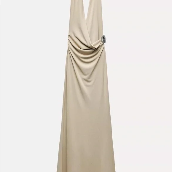 Zara Beige Halter Maxi Dress - Picture 3 of 5